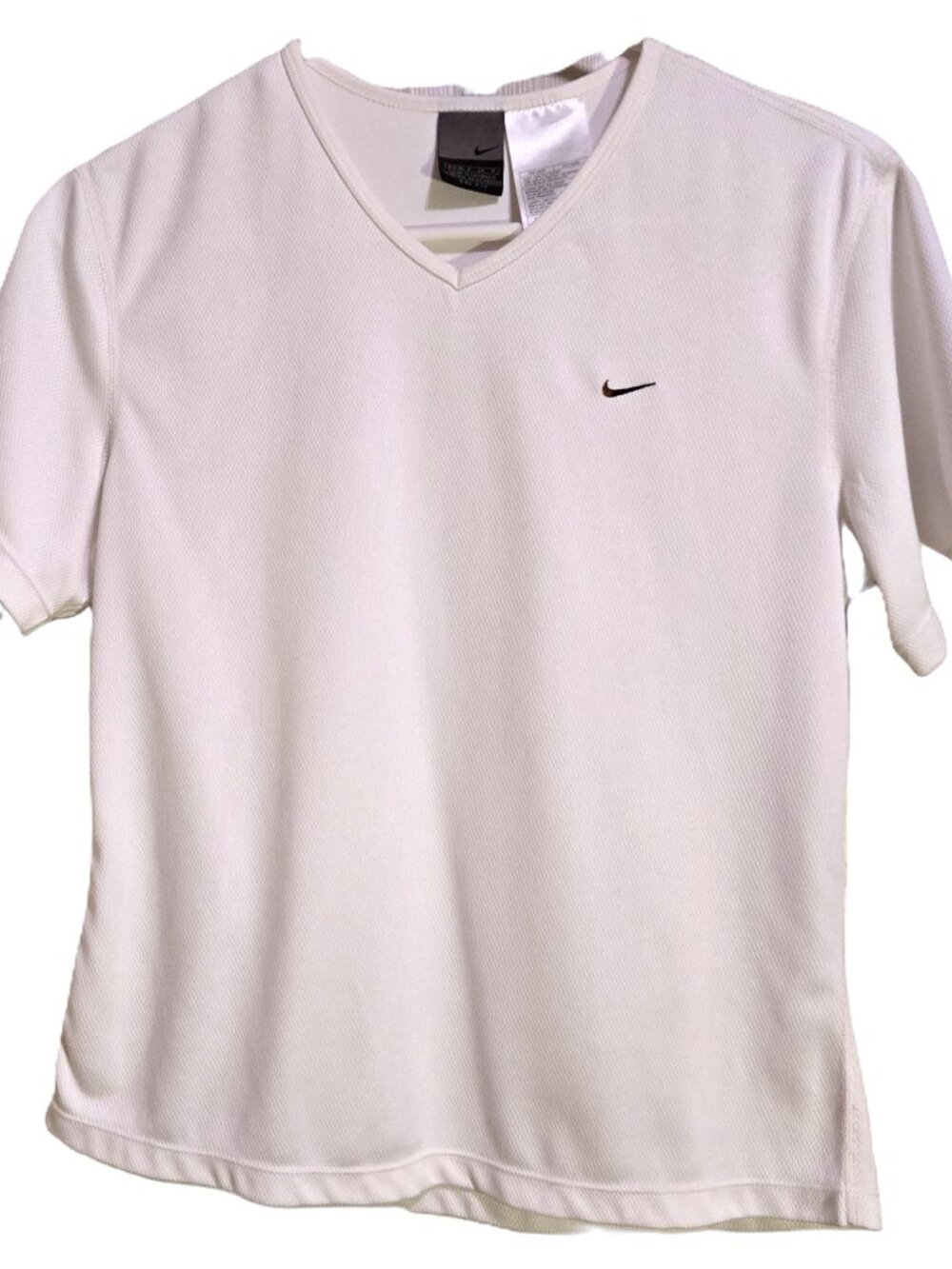 NIKE DRI-FIT AS-NEW Activewear Short Sleeve V-Neck Top White Women's S